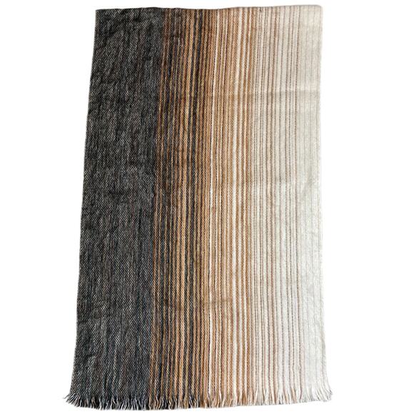 Woven fringed fuzzy throw shawl soft cream brown large rectangular wrap - Picture 4 of 8